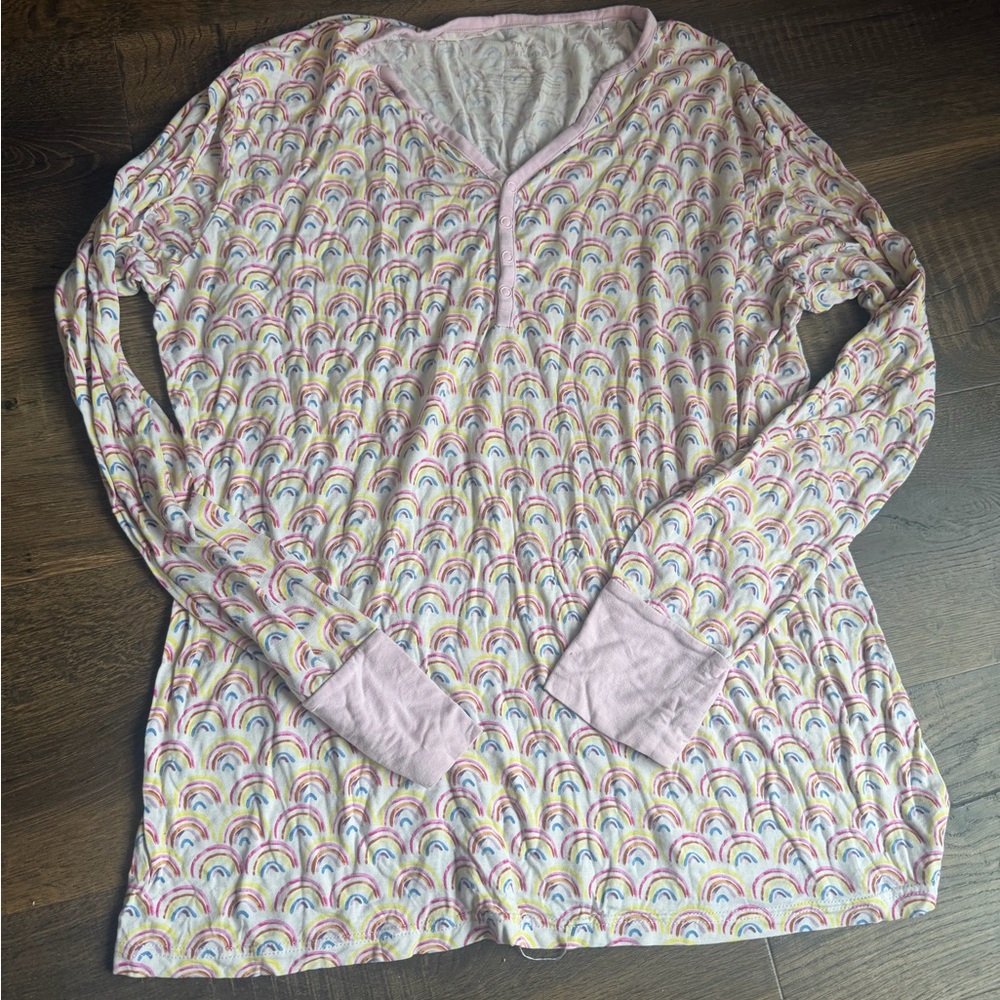 Little Sleepies Pastel Rainbow Long Sleeve Top in Light Pink Trim